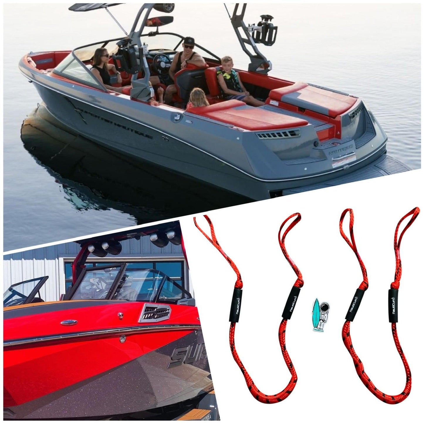 NautiCurl Bungee Boat Ropes - Shock Absorbing (2 Ropes) - NautiCurl LLC