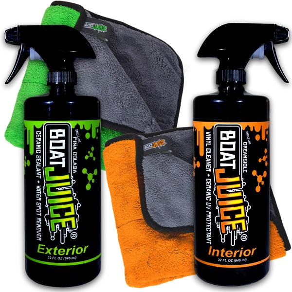 Boat Juice Exterior Cleaner Ceramic Sealant and Interior Vinyl Carpet Foam Plastic Cleaner - Bundle with Micorfiber Towels