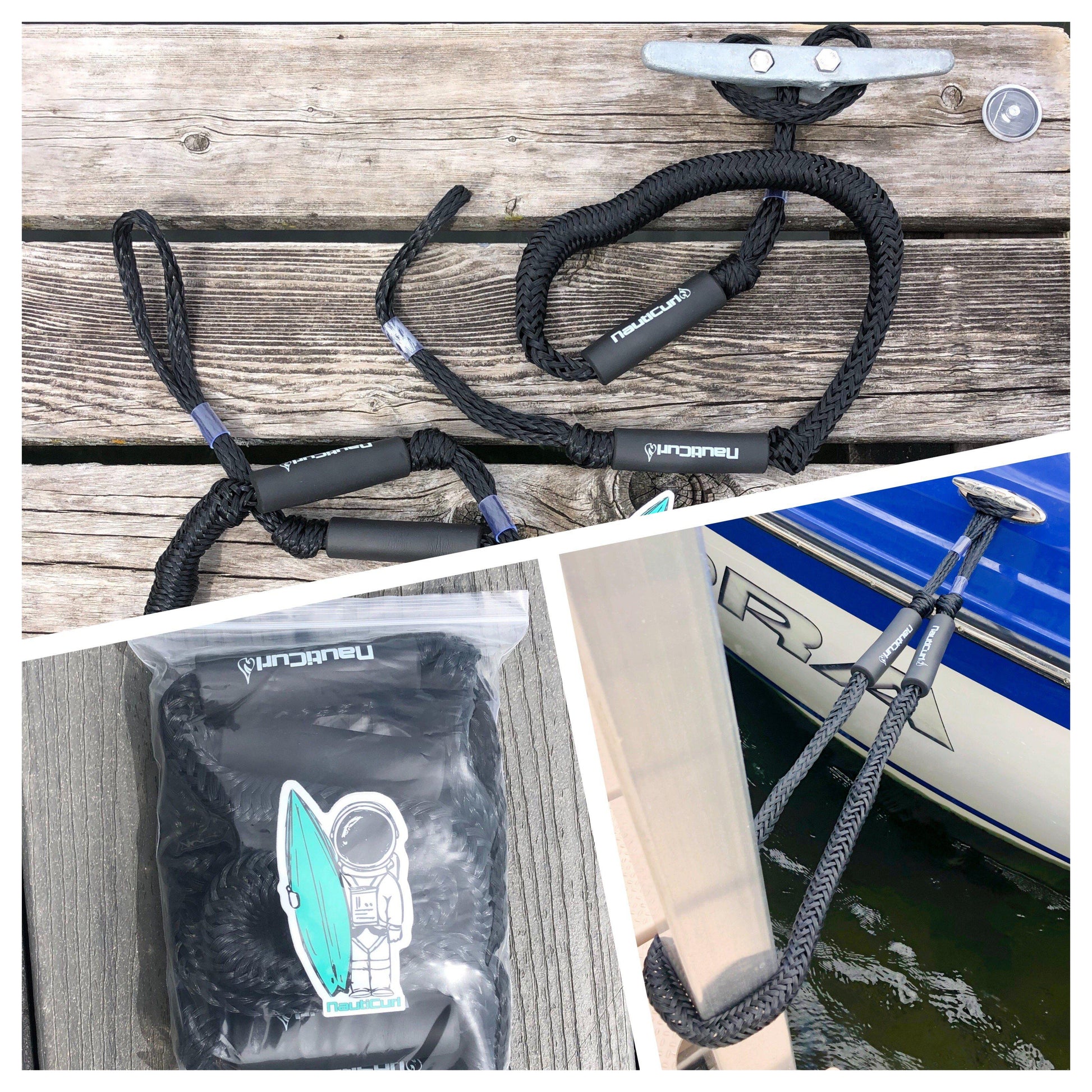 NautiCurl Bungee Boat Ropes - Shock Absorbing (2 Ropes) - NautiCurl LLC